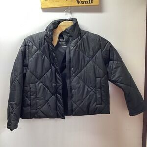 tentree Womens Cloud Shell Short Puffer Jacket Size Large Coat Meteorite Black